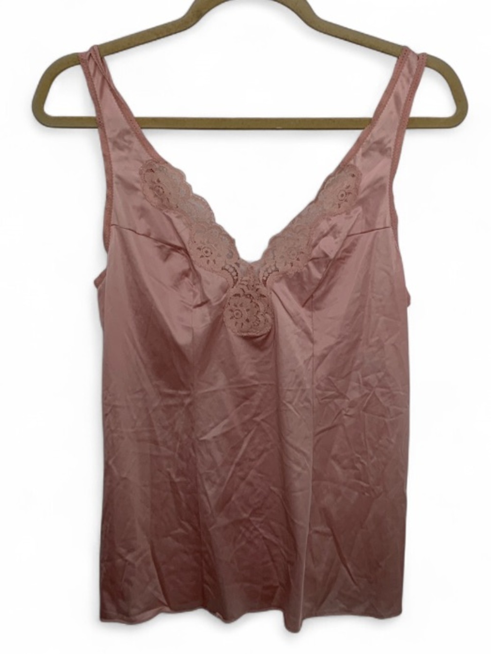 Soft Lace Trim Pink Satin Cami Tank